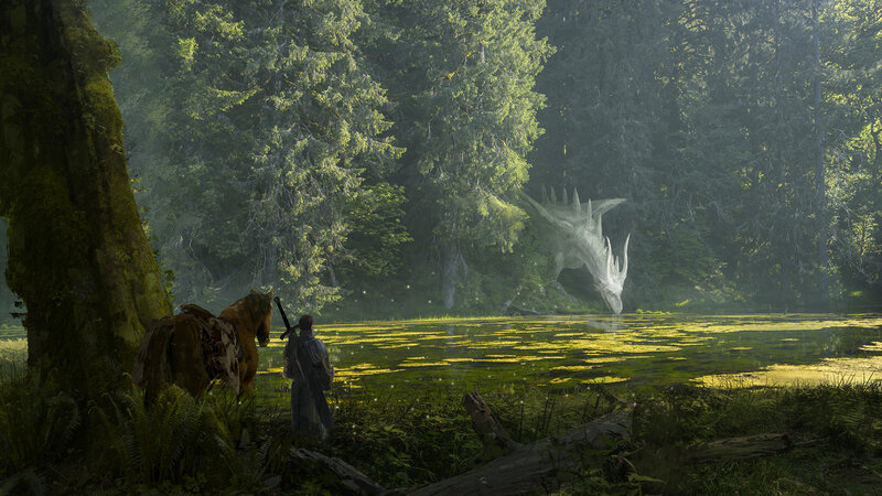 Knight and Dragon in Forest