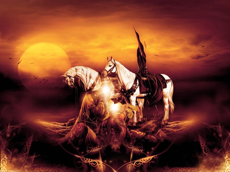 Knight and horse at sunset