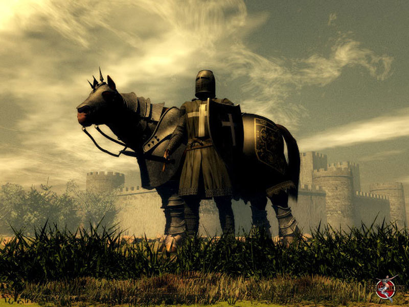 knight and horse by castle