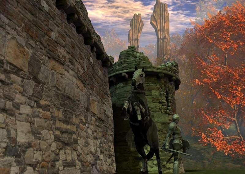 Knight and horse near castle