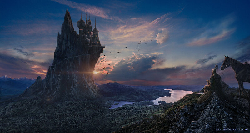 Knight and Horse on Cliff