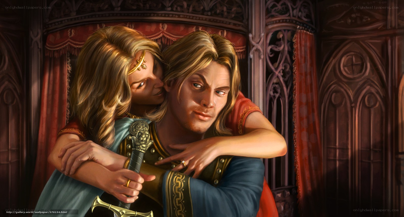 knight and lady embrace