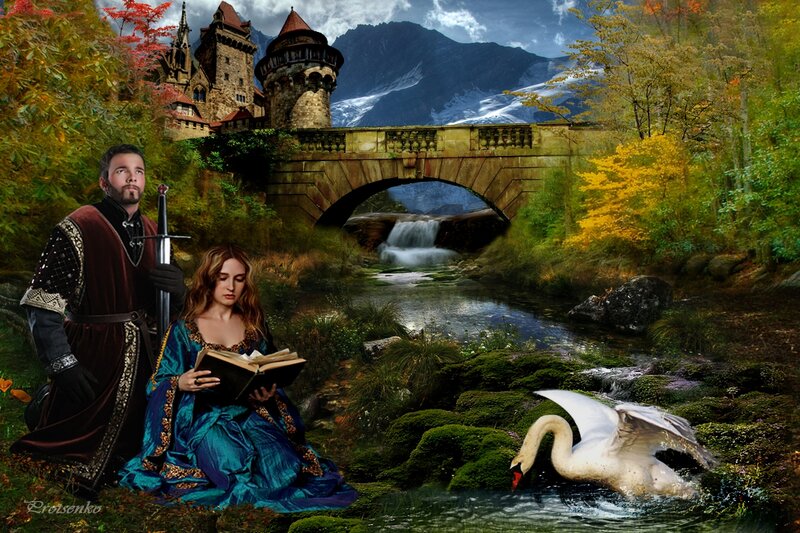 Knight and Lady in Forest — Green