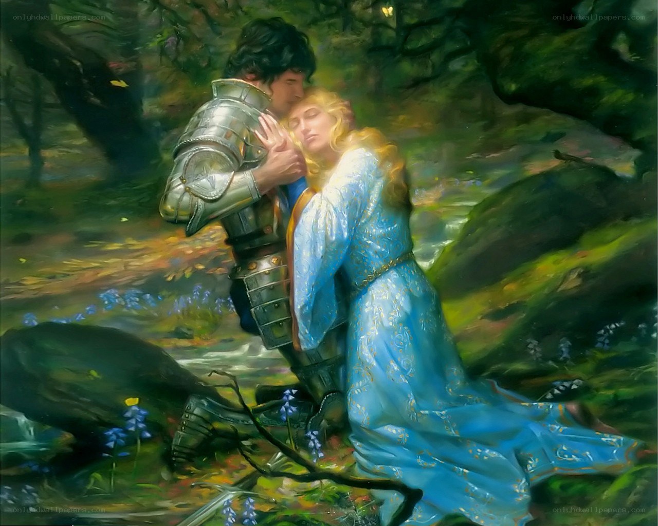 knight and lady in forest