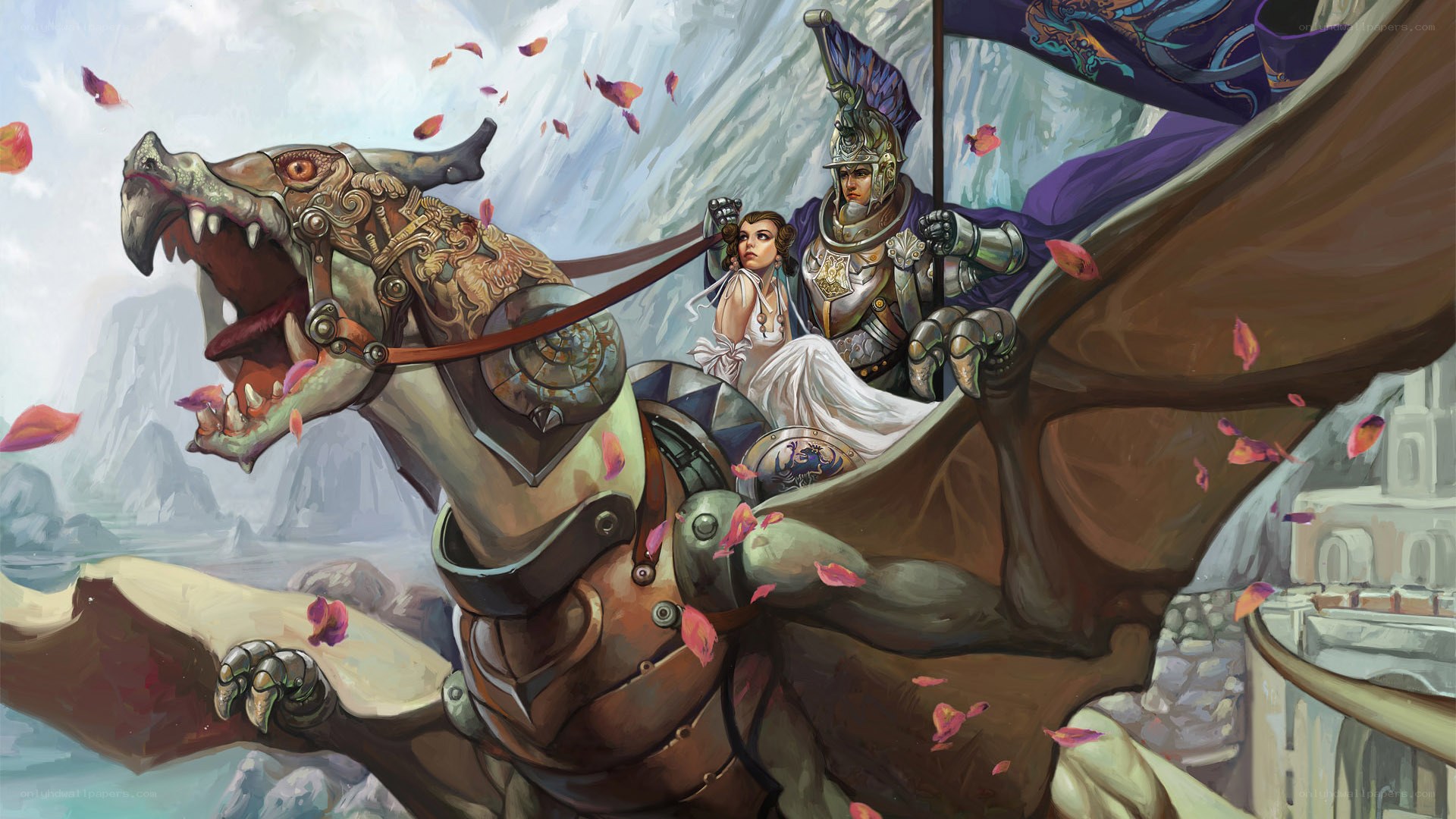 Knight and lady on a dragon