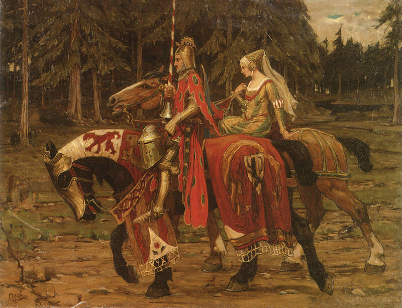 Knight and Lady on Horses