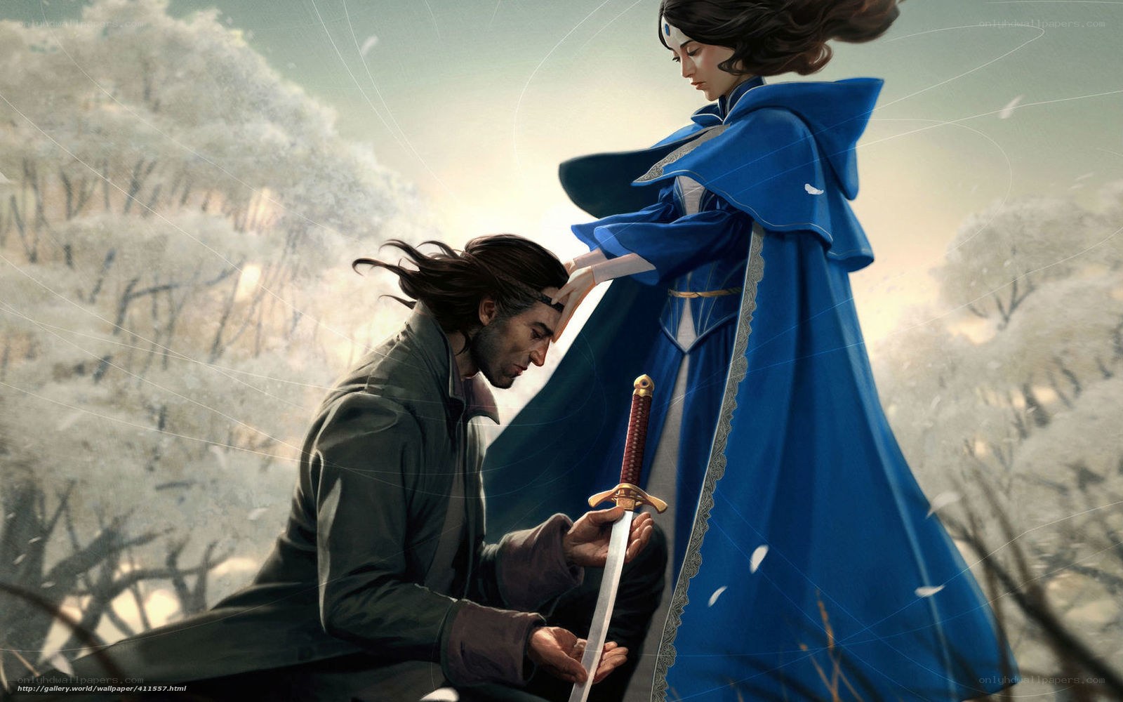knight and mage in snowy forest