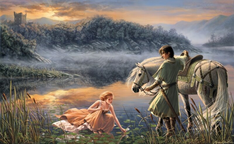 knight and maiden by the lake