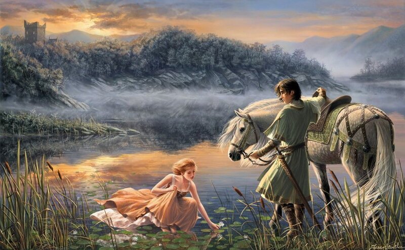 knight and maiden by the lake