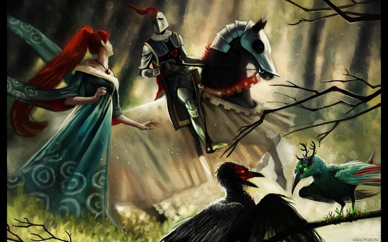Knight and maiden in a forest