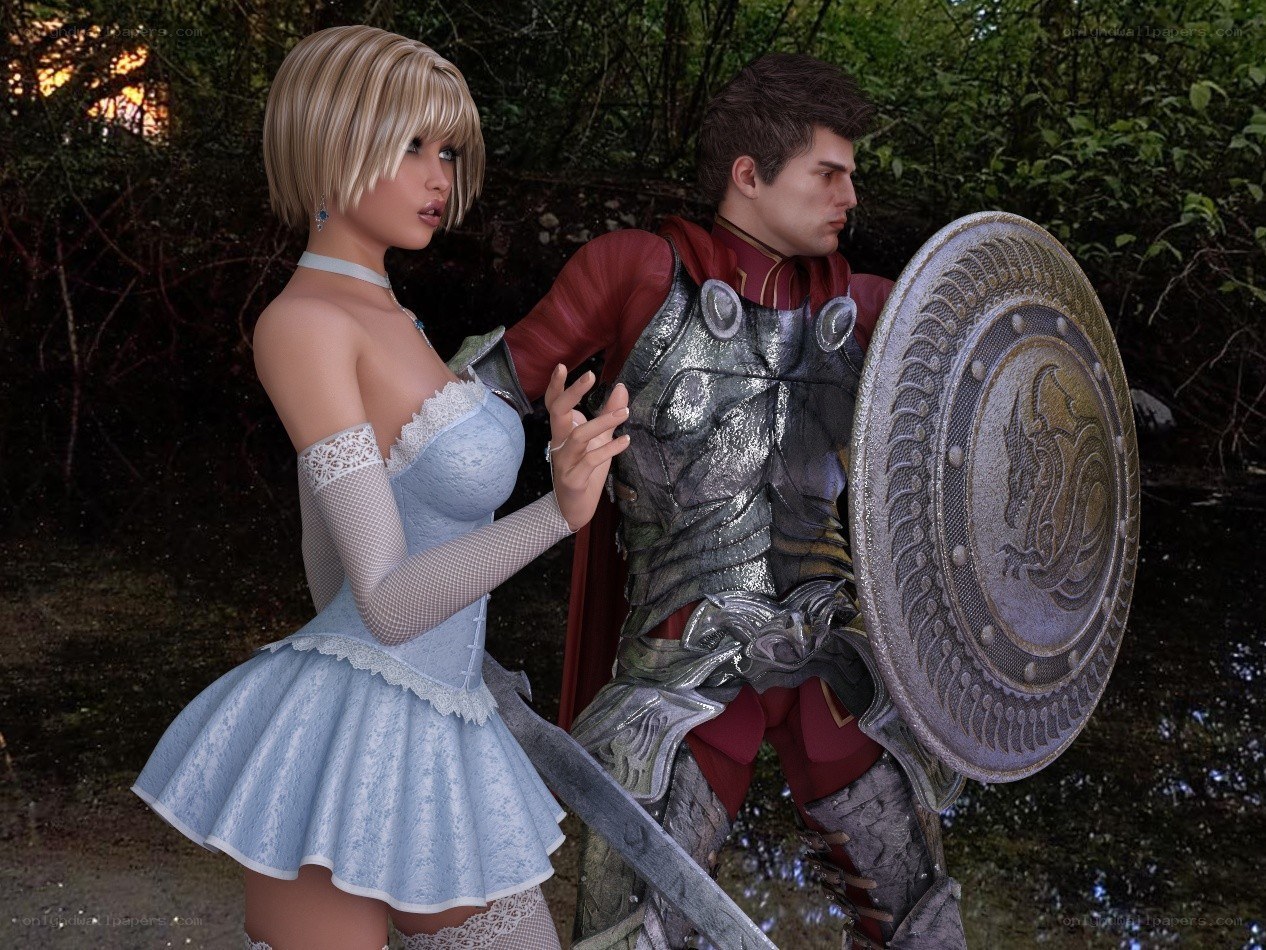 Knight and maiden in forest