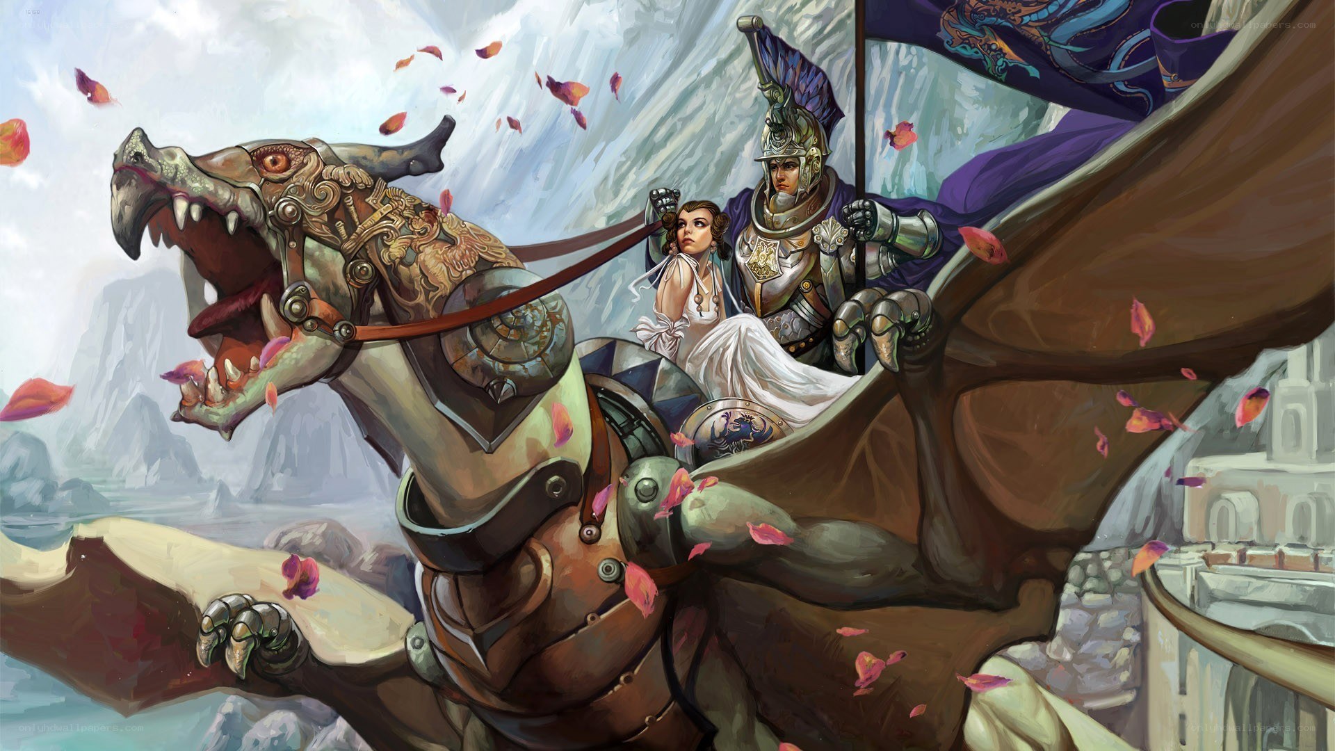 Knight and maiden on a dragon