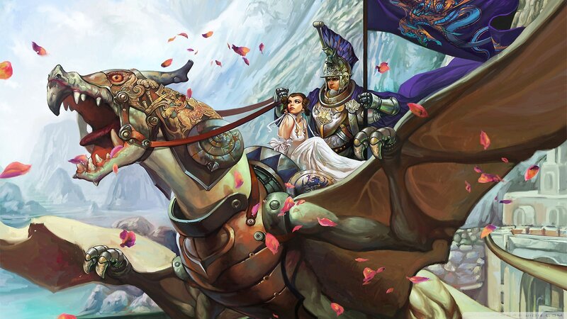 Knight and maiden on a dragon