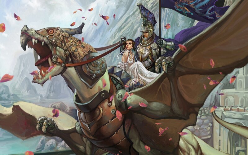 Knight and maiden on a dragon