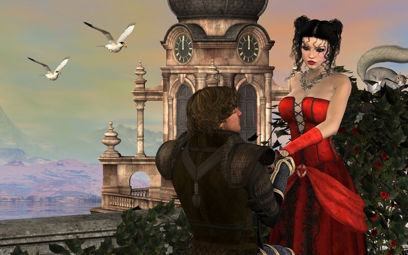Knight and noblewoman on balcony