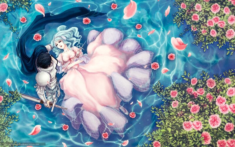 Knight and princess in a rose garden