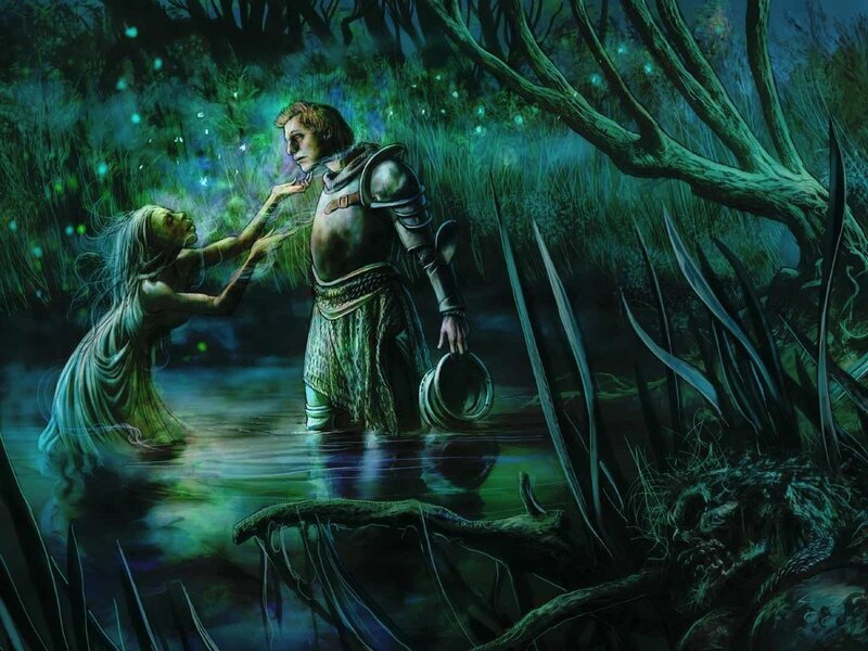 Knight and spirit in a swamp