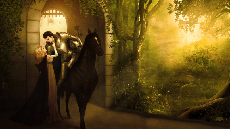 Knight and Woman Embracing — Gold