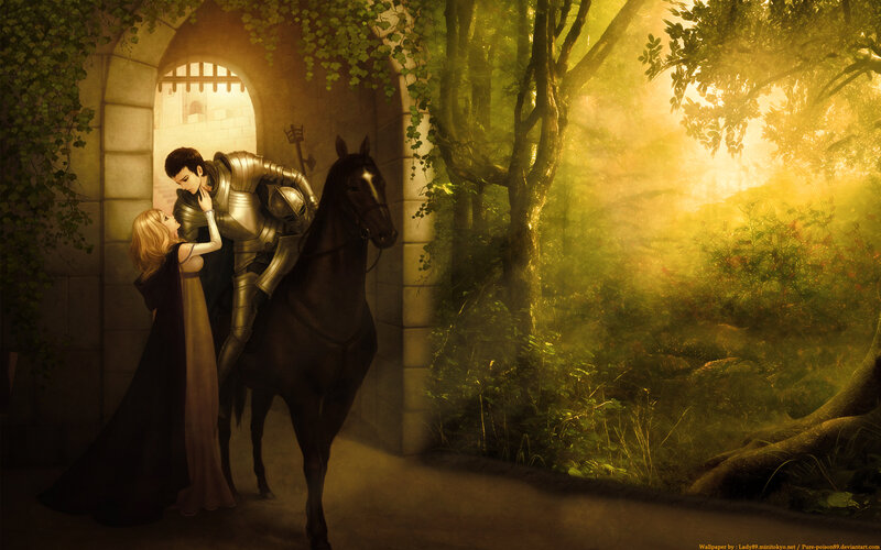 Knight and Woman Embracing