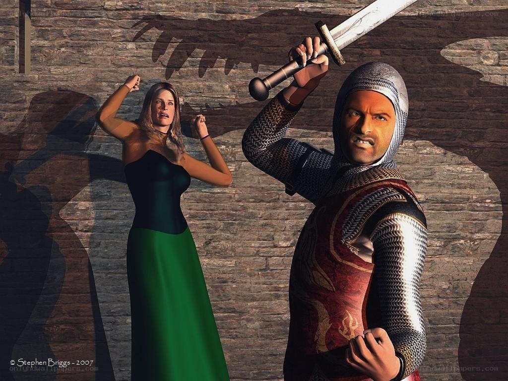 Knight and woman in dramatic pose