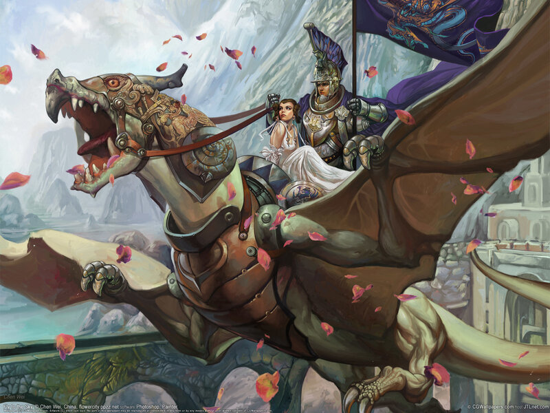 Knight and Woman on Dragon