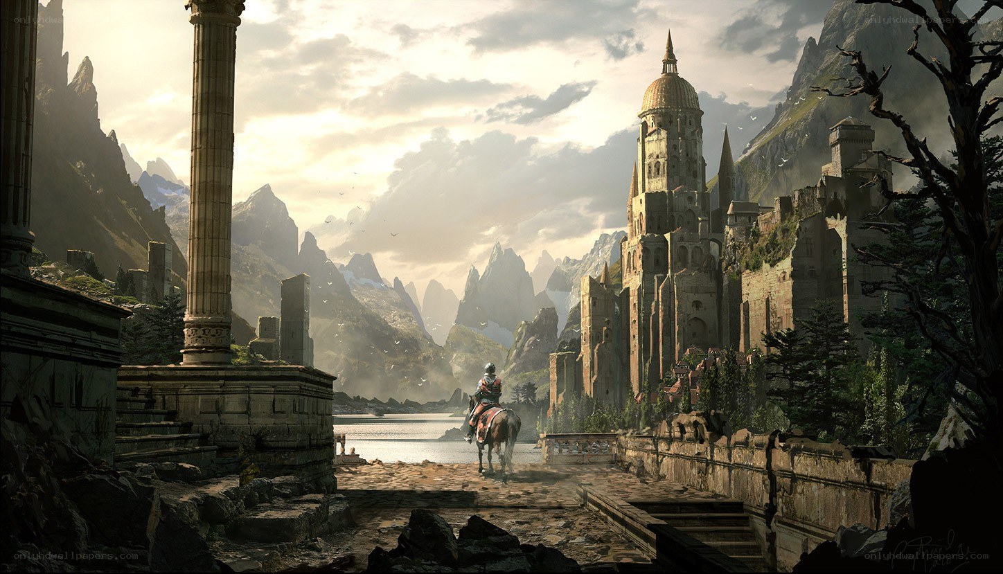 Knight approaching ancient city