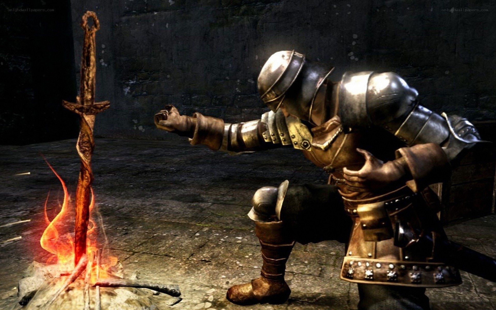 Knight at a bonfire