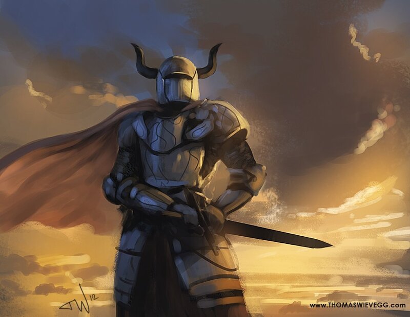 Knight at sunset