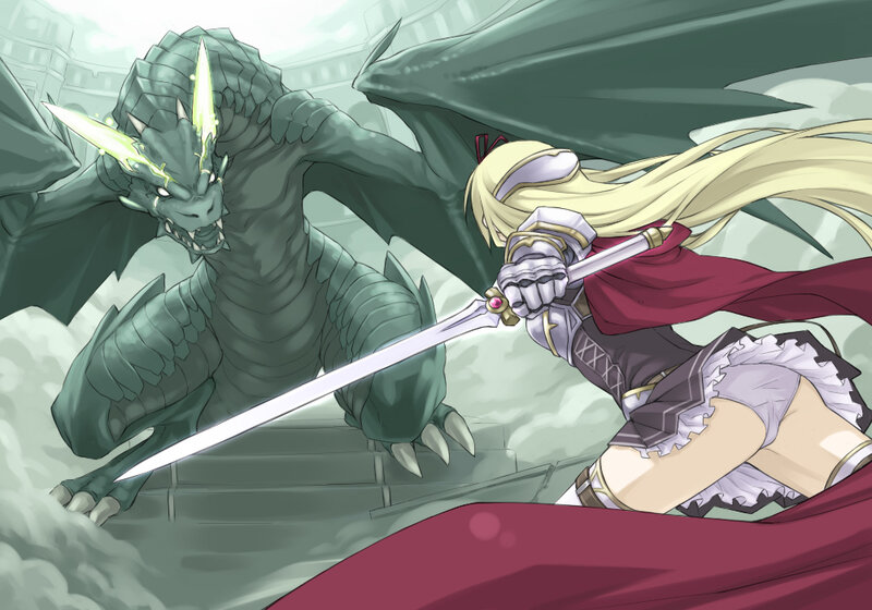 Knight battles a green dragon