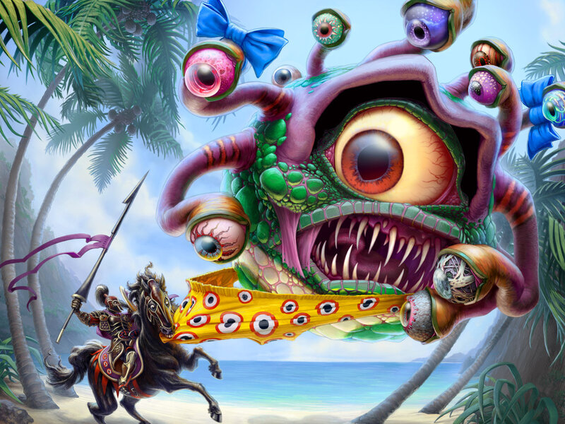 Knight battles giant eye monster