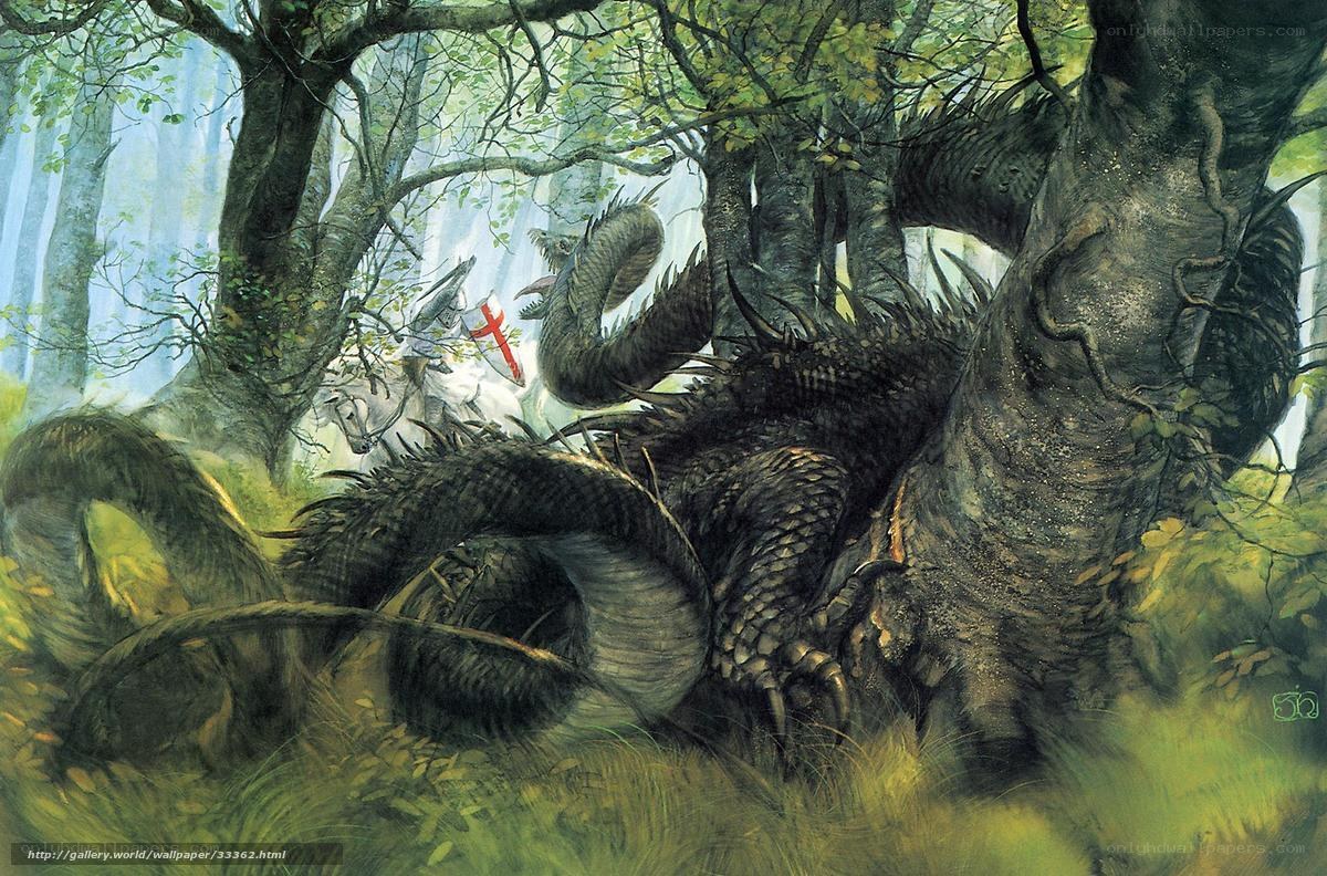Knight battling a forest dragon