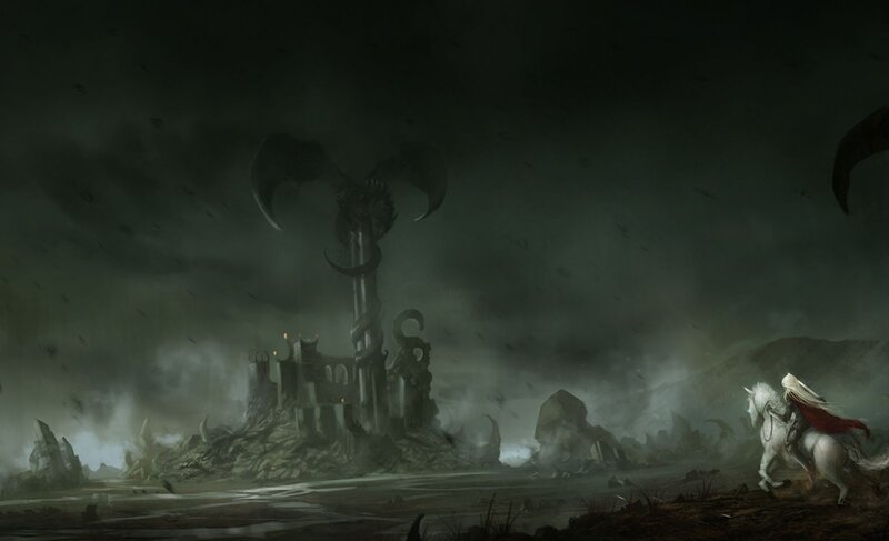 Knight before a dark fortress