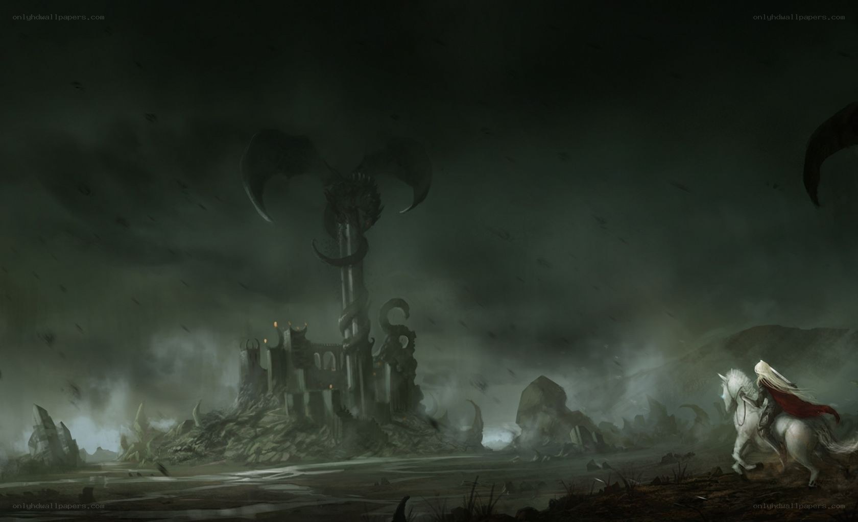 Knight before a dark fortress