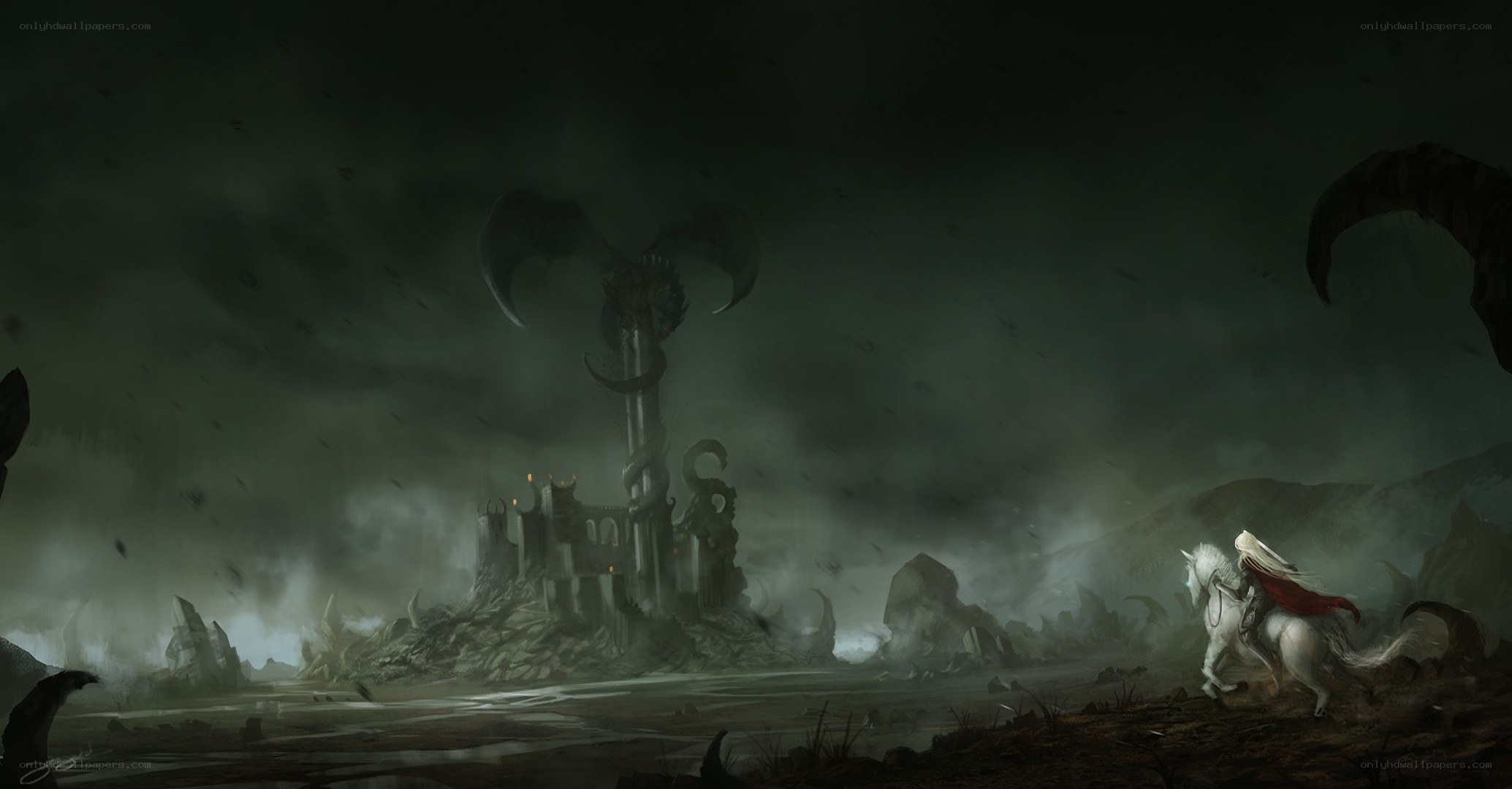 Knight before a dark fortress