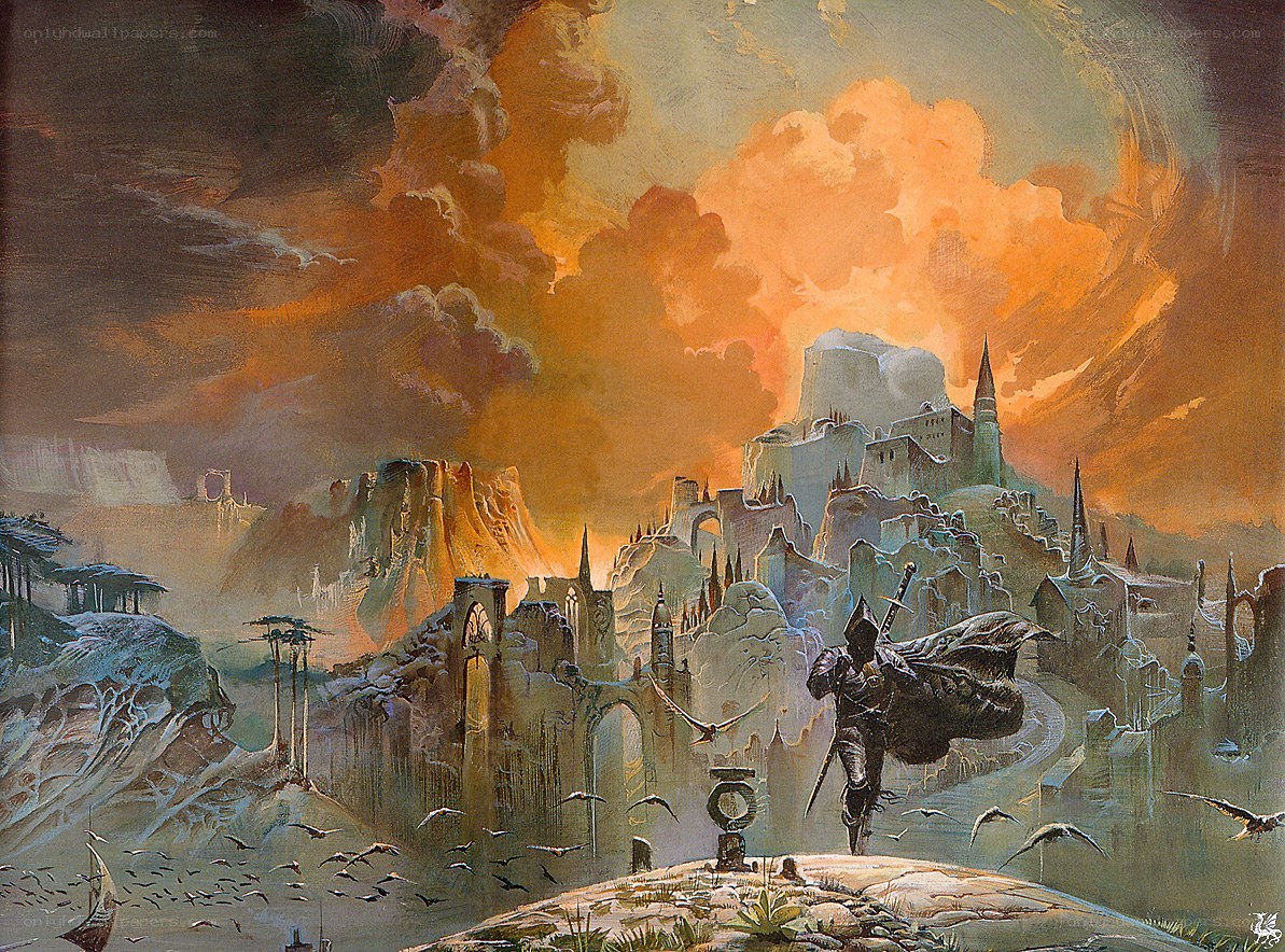 Knight before a ruined city
