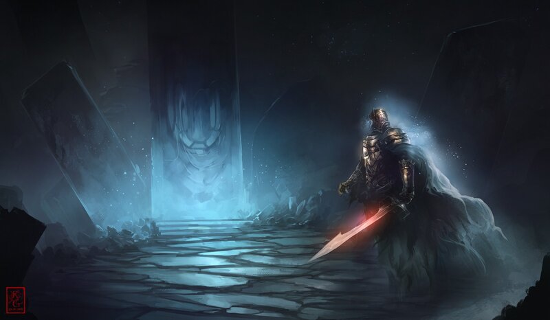 Knight before ancient portal