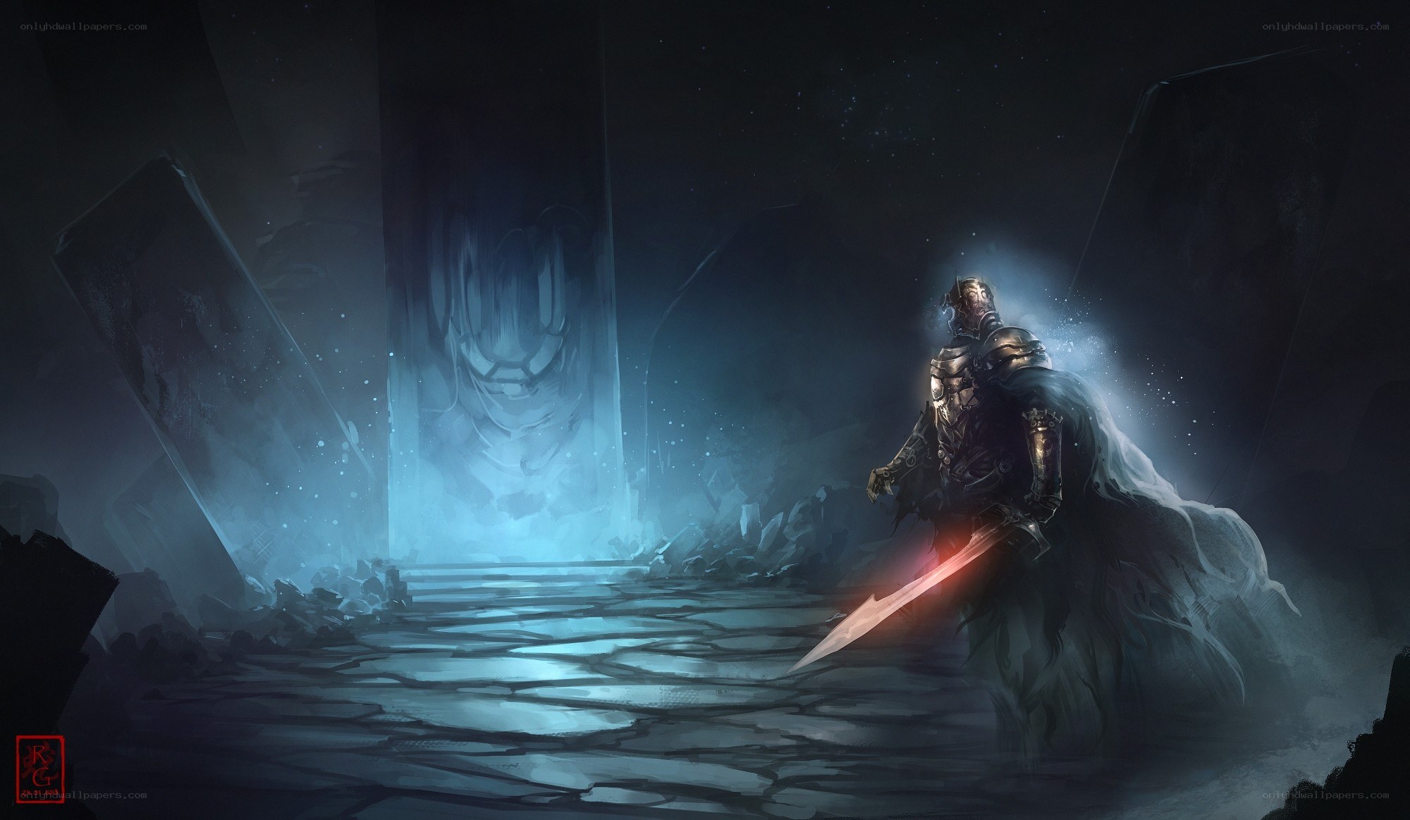 Knight before ancient portal