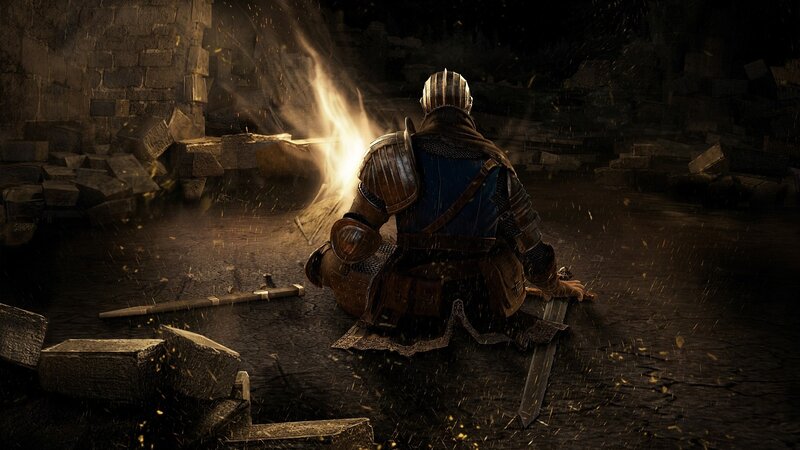 Knight by a campfire