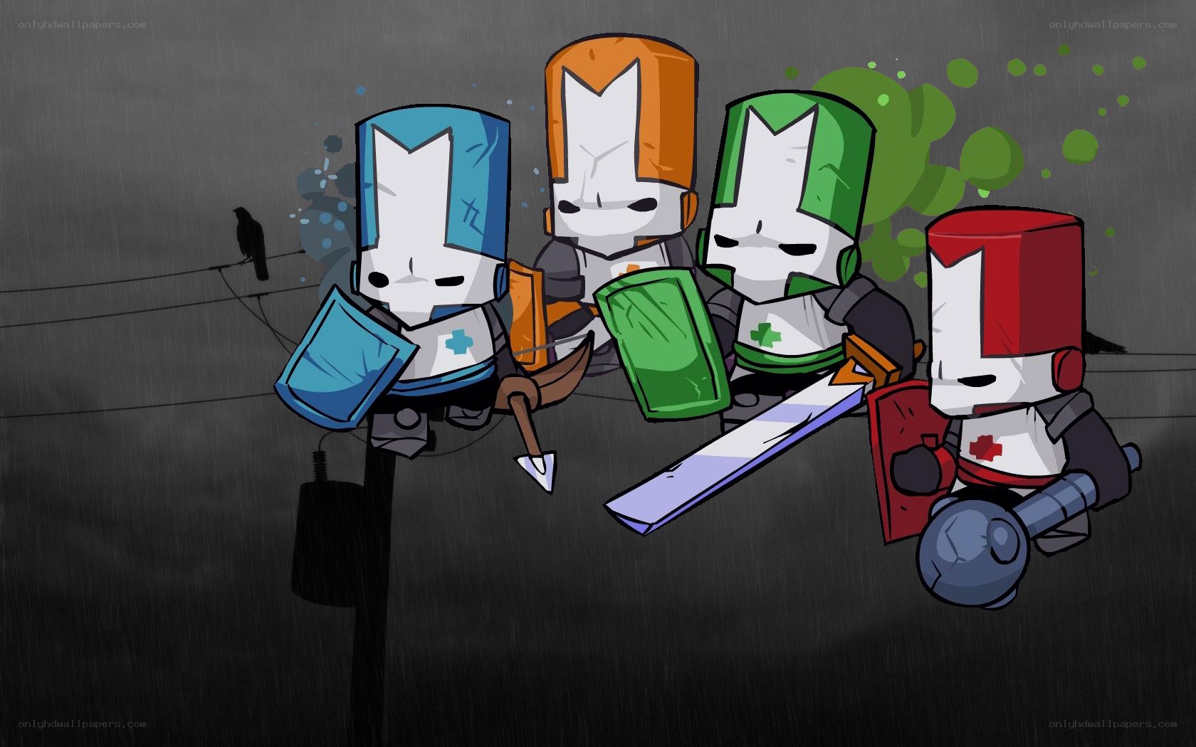 Knight characters in the rain