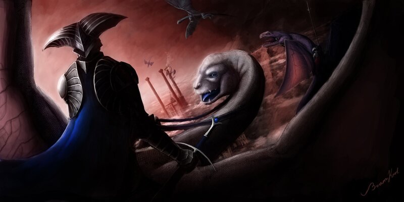 Knight confronts a dragon