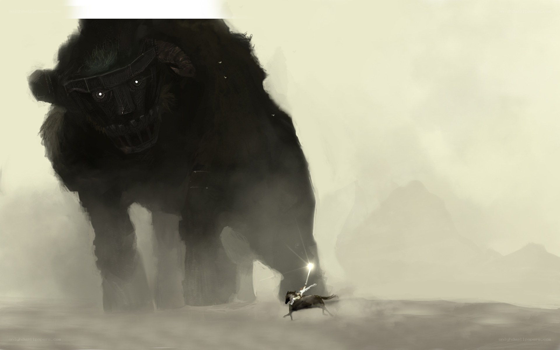 Knight confronts giant beast