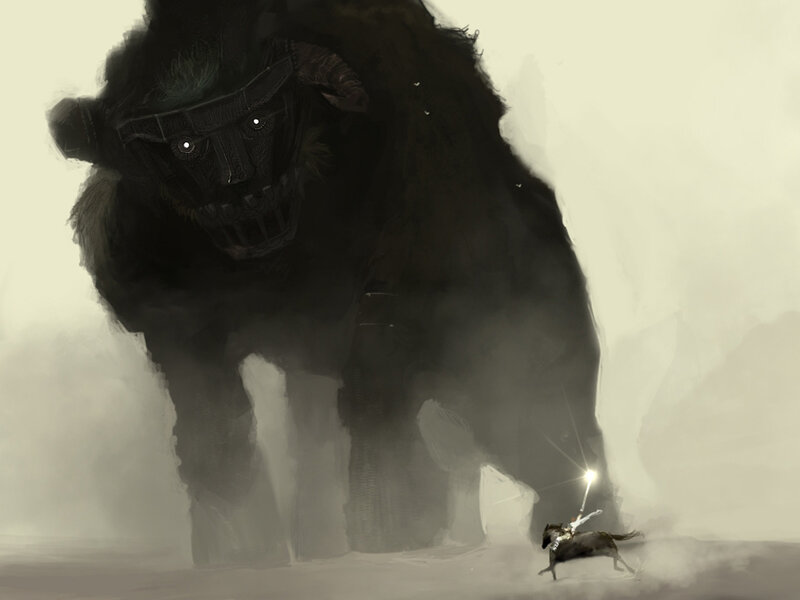 Knight confronts giant beast