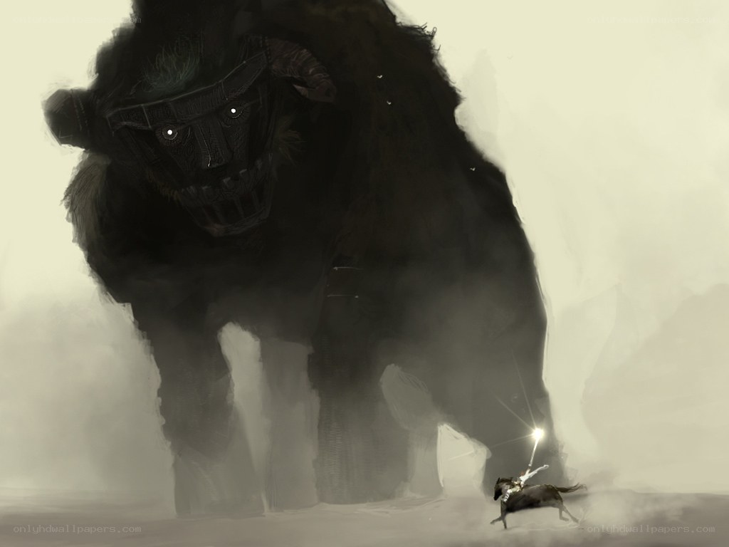 Knight confronts giant beast
