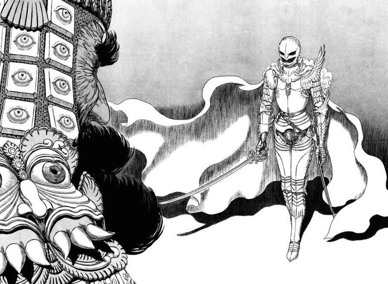 Knight confronts monstrous entity