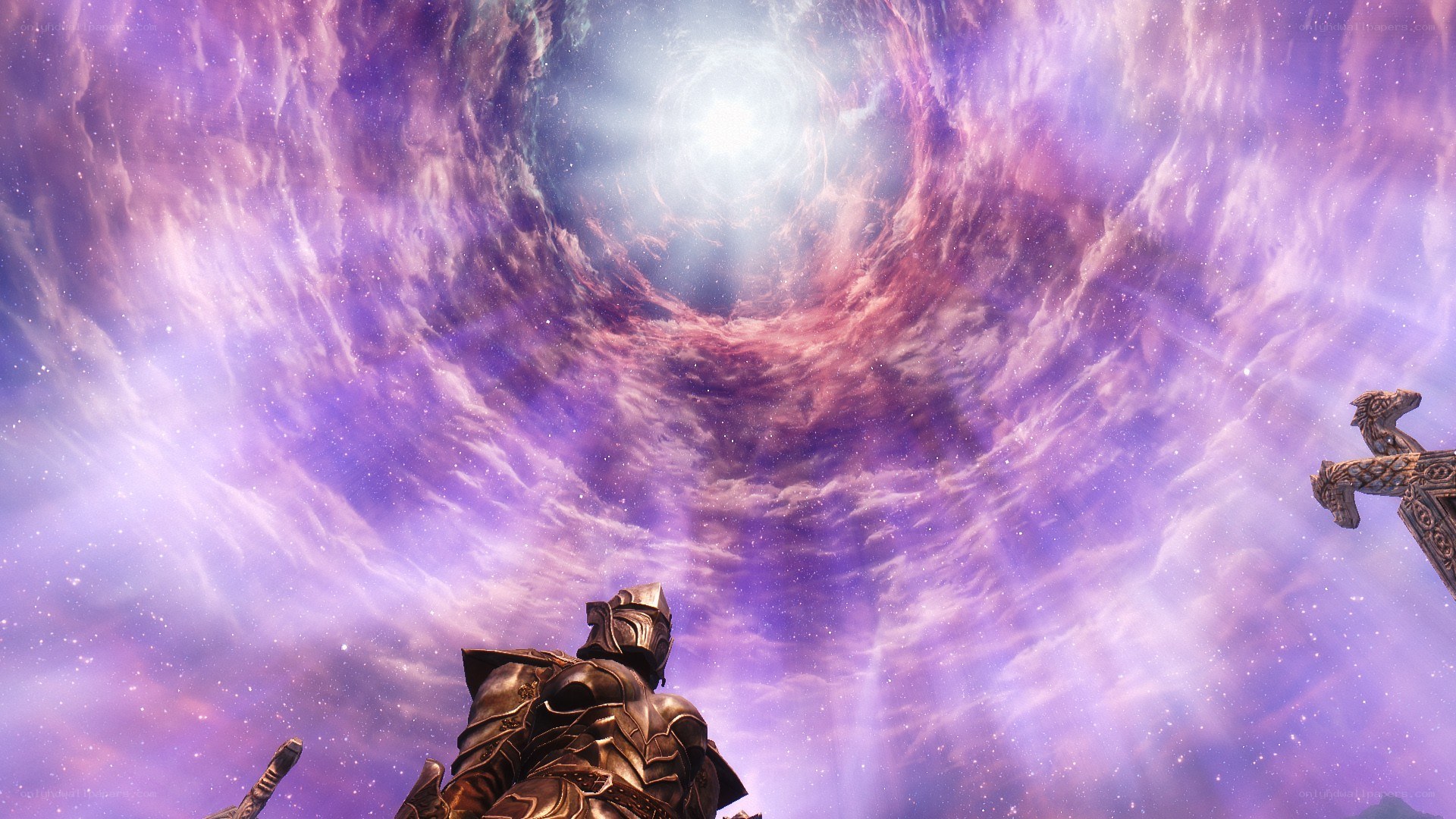 Knight facing a cosmic vortex
