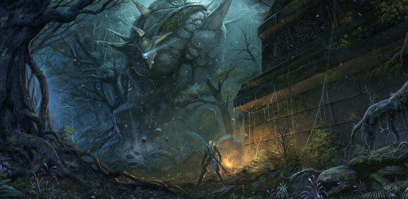 Knight facing a giant beast