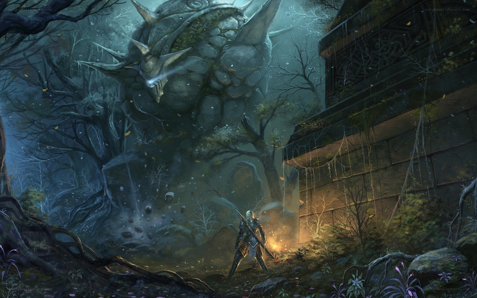 Knight facing a giant beast