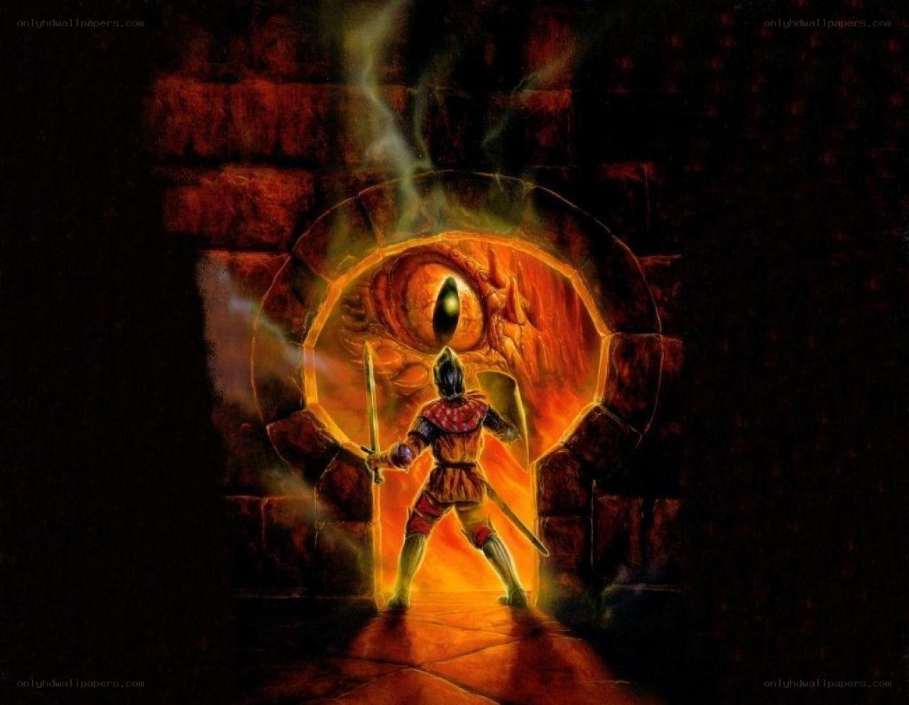 Knight facing a giant eye