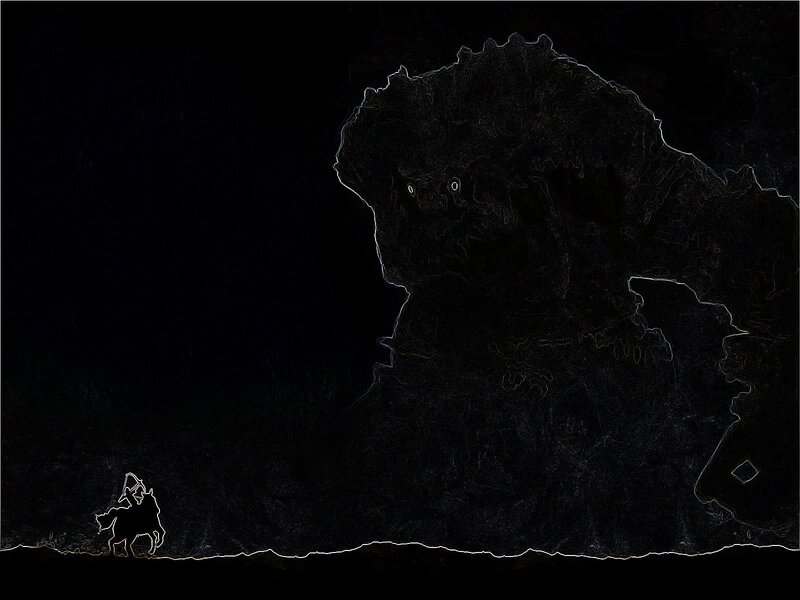 Knight facing a giant monster