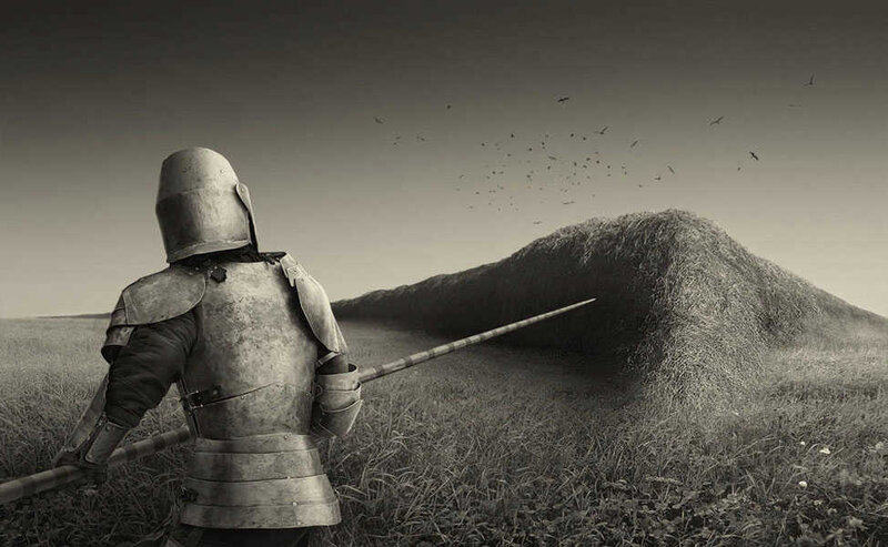 Knight facing a giant mound